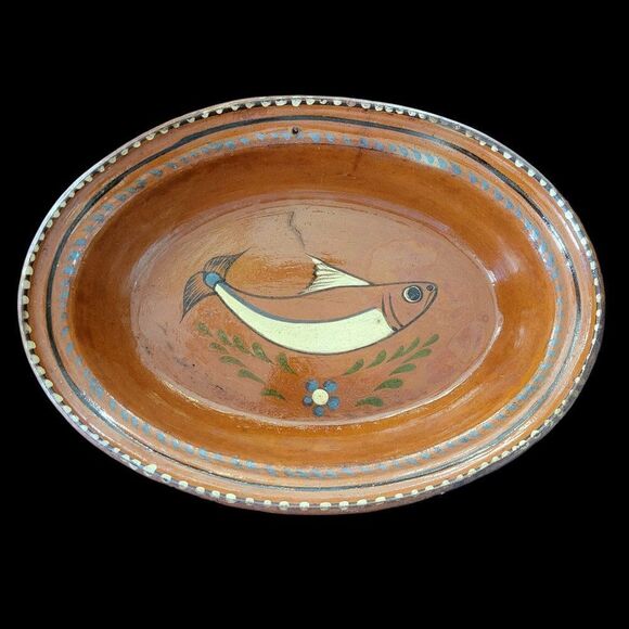 Vintage Mexican Red Clay Decorative Serving Dish - Picture 1 of 6
